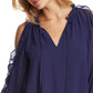 1.STATE Women's Ruffled Cold Shoulder Top Blue Size X-Large
