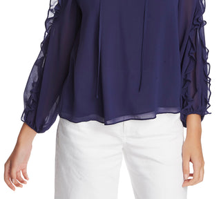 1.STATE Women's Ruffled Cold Shoulder Top Blue Size X-Large