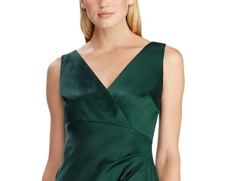 Ralph Lauren Women's Sleeveless Satin Evening Gown Green Size 18