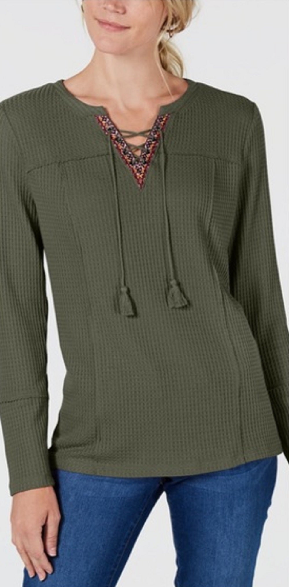 Style & Co Women's Lace Up Thermal Green Size Large