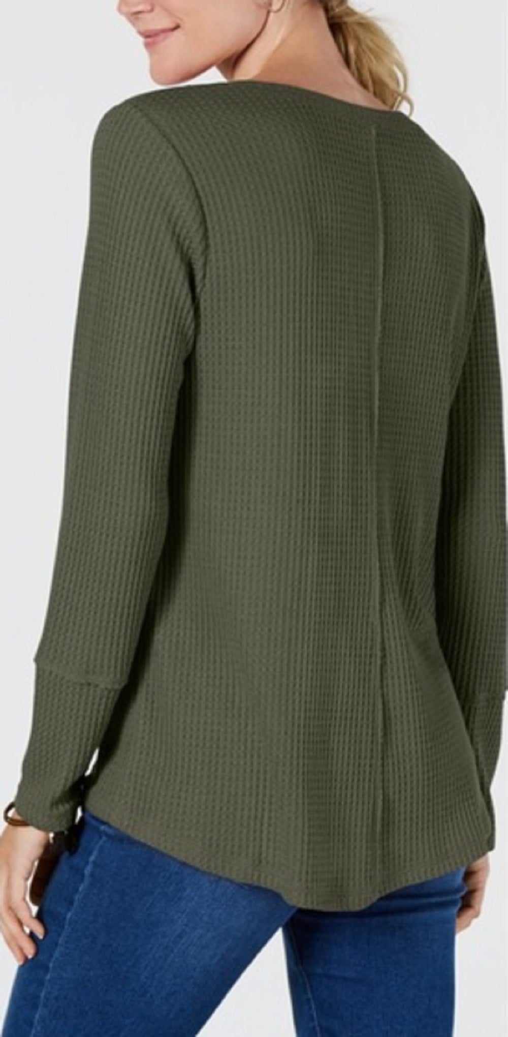 Style & Co Women's Lace Up Thermal Green Size Large