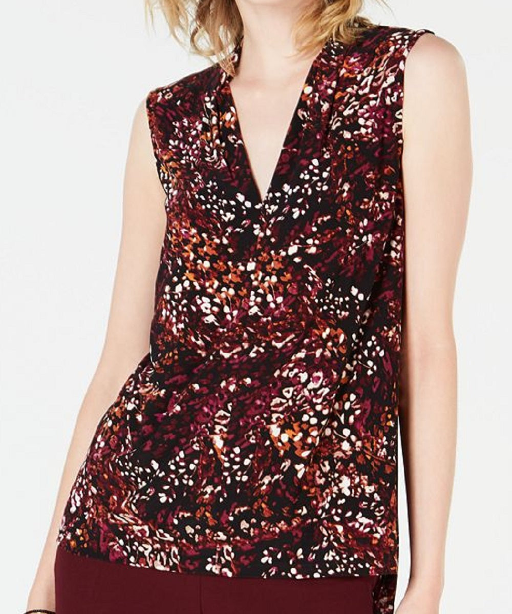 Bar III Women's Printed V Neck Shell Red Size Medium