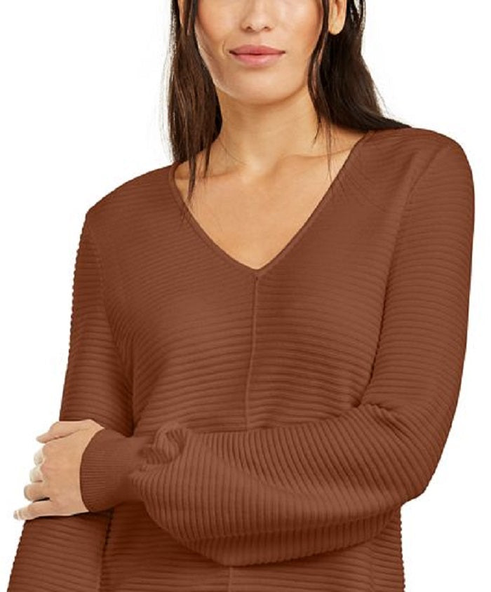 Alfani Ribbed Tunic Sweater Brown Size L