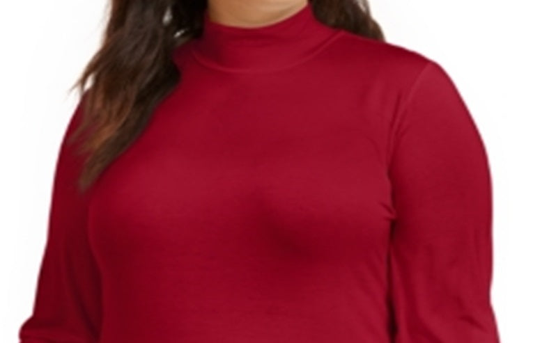 Style & Co Women's Plus Solid Mock Neck Top Red Size 1X