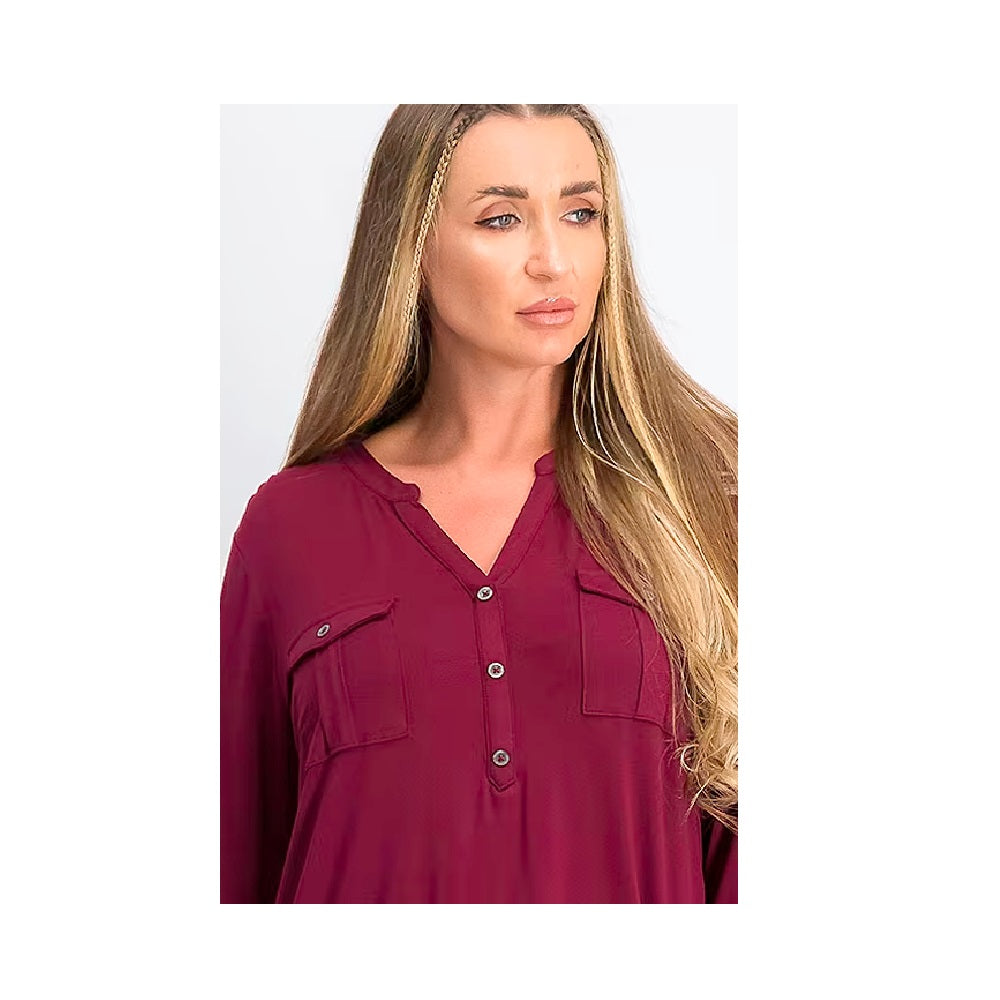 Style & Co Women's Split-Neck Roll-Tab-Sleeve Top  Cherry Pie  Size 2XL