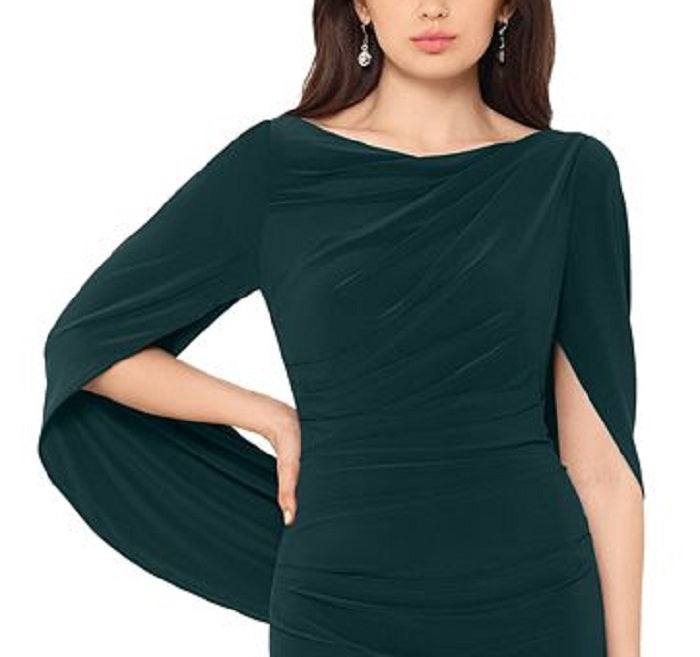 Betsy & Adam Drape Sleeves Trumpet Evening Gown Green Size 14