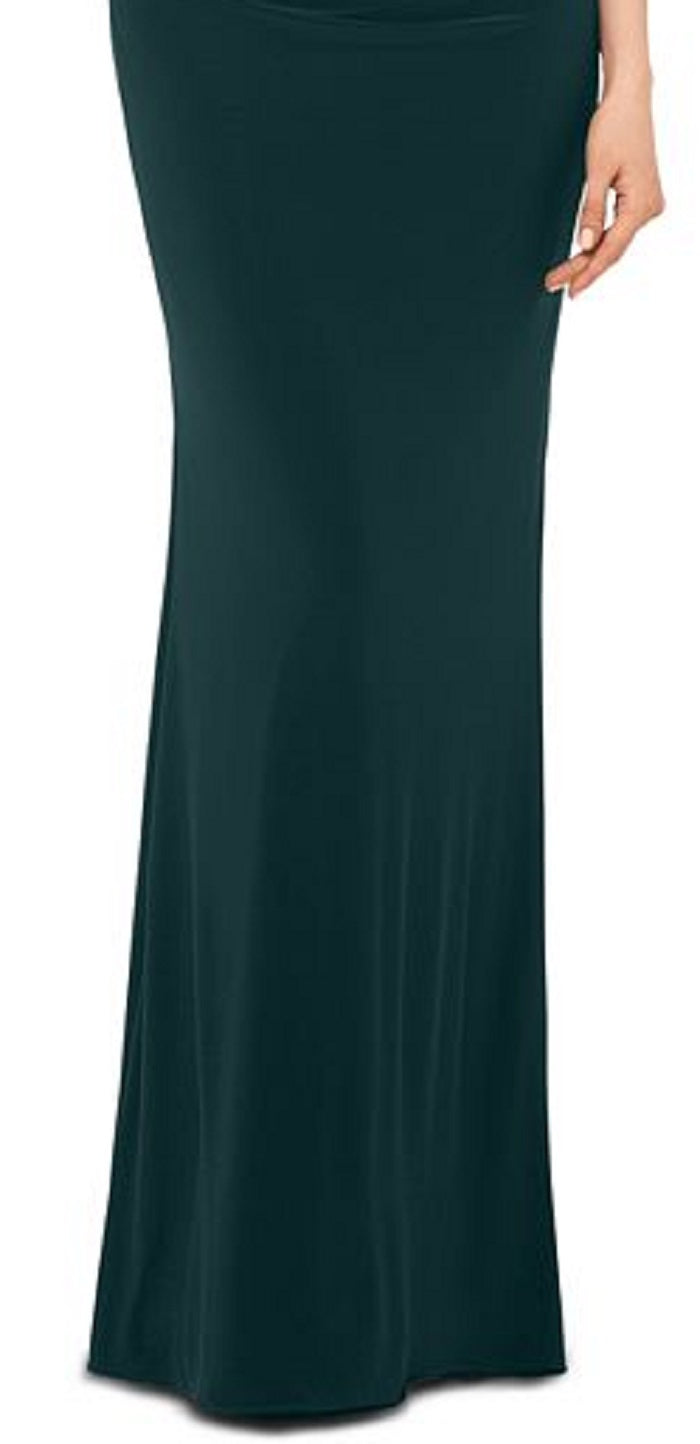 Betsy & Adam Drape Sleeves Trumpet Evening Gown Green Size 14