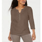 Karen Scott Plus Cotton Eyelet Henley Top -Brown- Size 2XL