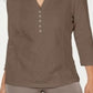 Karen Scott Plus Cotton Eyelet Henley Top -Brown- Size 2XL