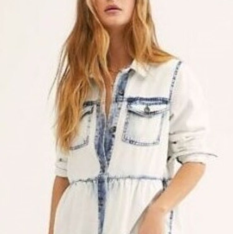 Free People Women's Nicole Denim Collar Shirtdress Blue Size Small