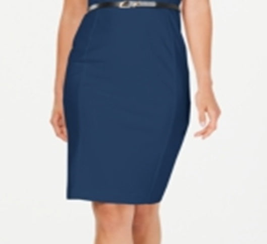 Calvin Klein Women's V Neck Belted Dress Blue Size 2 Petite