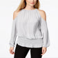 Alfani Women's Smocked Cold Shoulder Top Gray Size Petite S/M