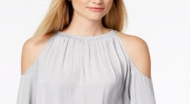 Alfani Women's Smocked Cold Shoulder Top Gray Size Petite S/M