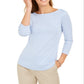 Charter Club Women's 3/4 Sleeve Striped Top Blue Size Small