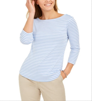 Charter Club Women's 3/4 Sleeve Striped Top Blue Size Small