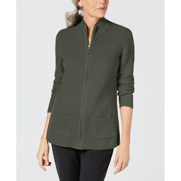 Karen Scott Women's Zip Front Sweater Green Size Petite XL