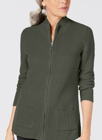 Karen Scott Women's Zip Front Sweater Green Size Petite XL