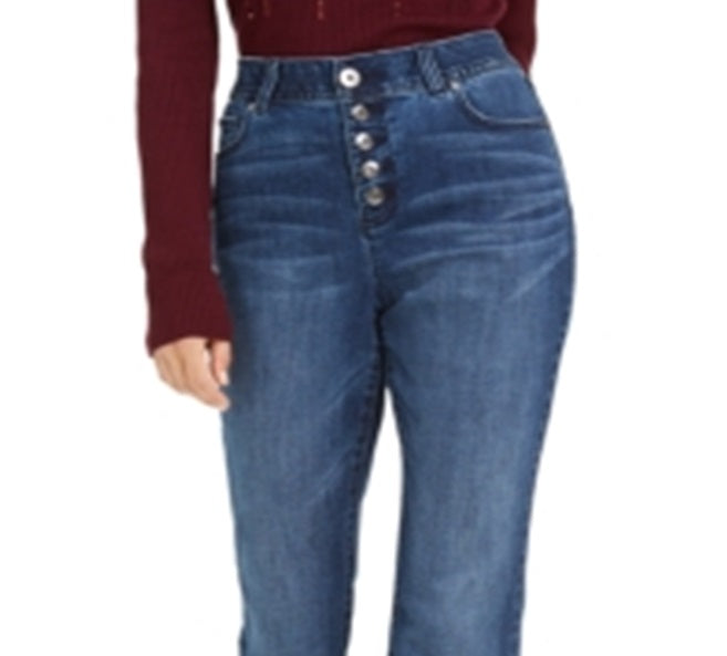 INC International Concepts Women's High Rise Button Fly Bootcut Jeans Blue Size 16