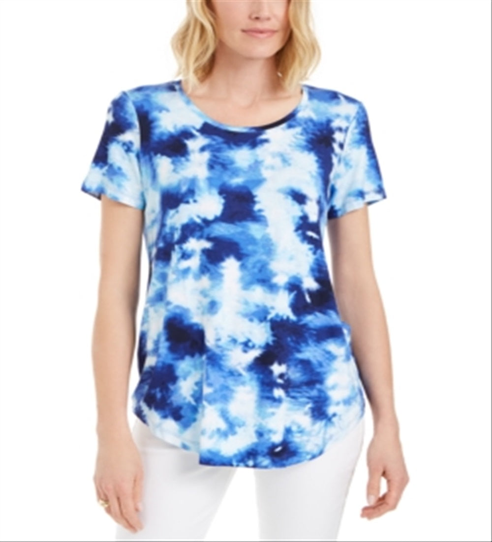 JM Collection Women's Printed Scoop Neck T-Shirt Blue Size Medium