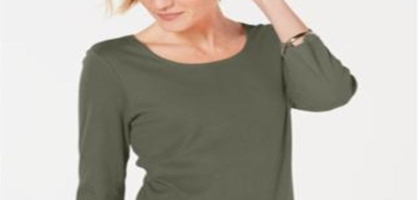 Karen Scott Women's Cotton Scoop Neck Top Green Size Petite Small