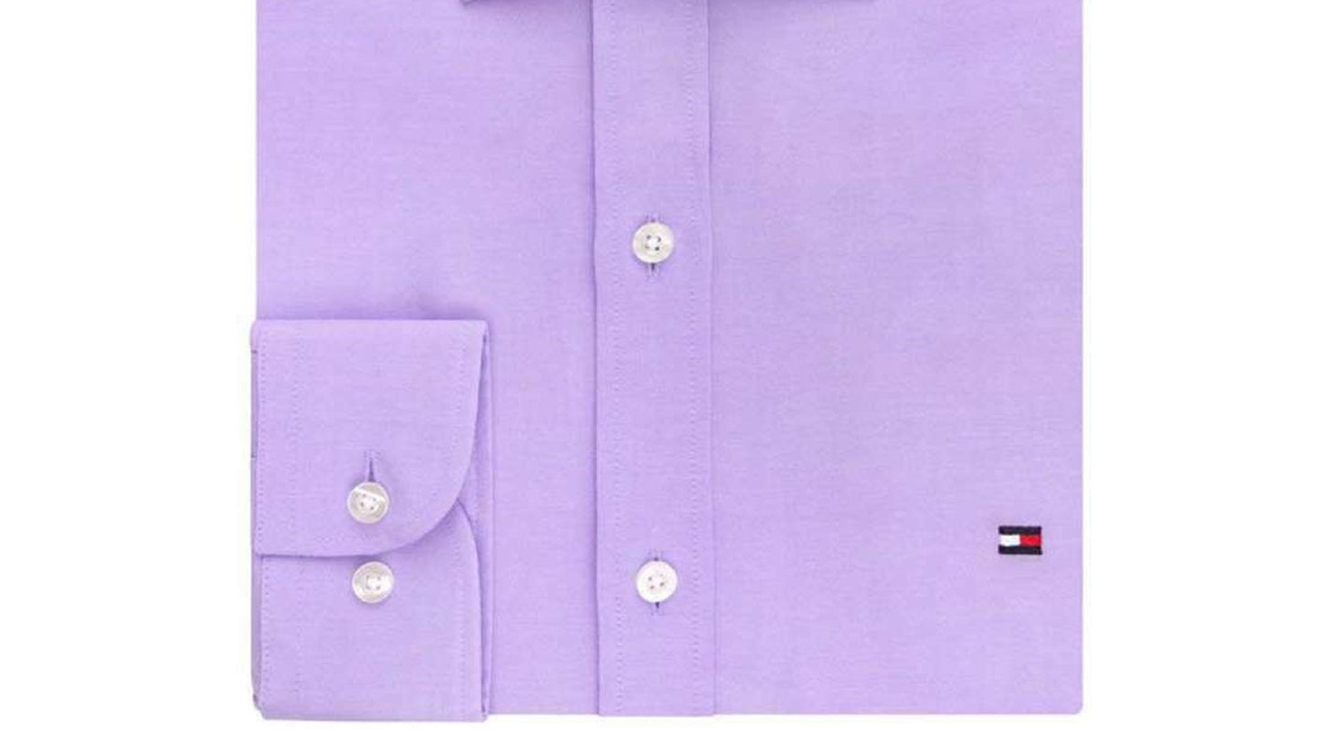 Tommy Hilfiger Men's Slim Fit Stretch Check Dress Shirt Purple Size XL