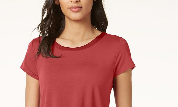 Alfani Women's Satin Trim High Low T-Shirt Red Size Small