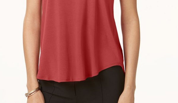 Alfani Women's Satin Trim High Low T-Shirt Red Size Small