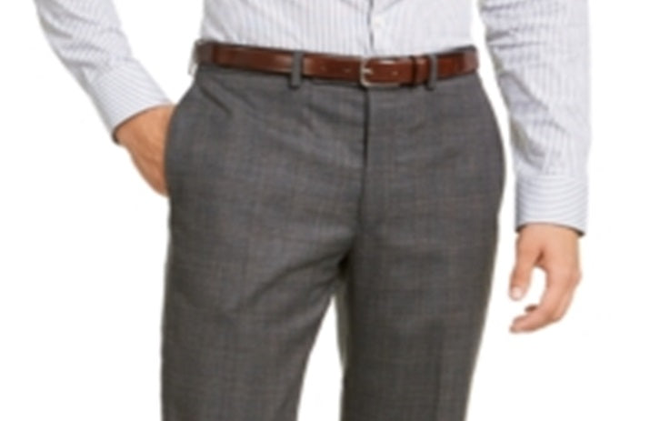 Calvin Klein Men's Slim Fit Stretch Plaid Suit Pants Gray Size 34X30