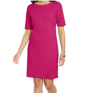 Karen Scott Women's Cotton Cuffed Sleeve Dress Pink Size Small