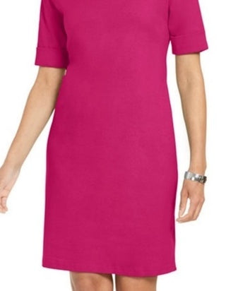 Karen Scott Women's Cotton Cuffed Sleeve Dress Pink Size Small
