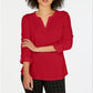 Charter Club Women's Supima Cotton Split Neck Top Red Size Medium