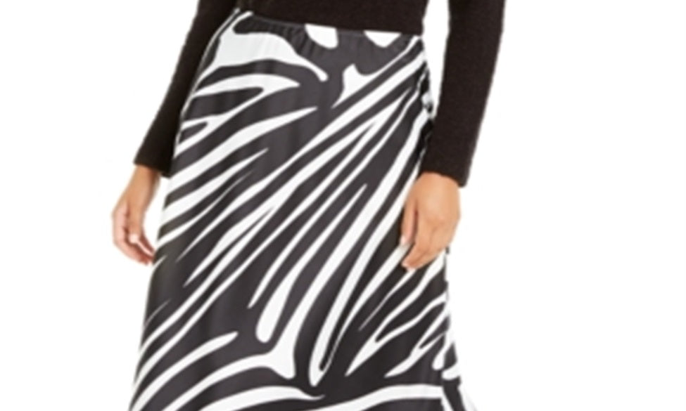 Alfani Women's Zebra Print a Line MIDI Skirt Black Size 12