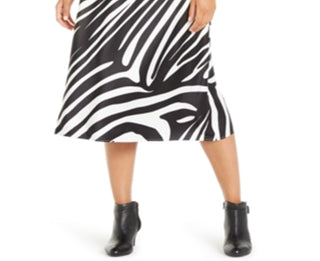 Alfani Women's Zebra Print a Line MIDI Skirt Black Size 12