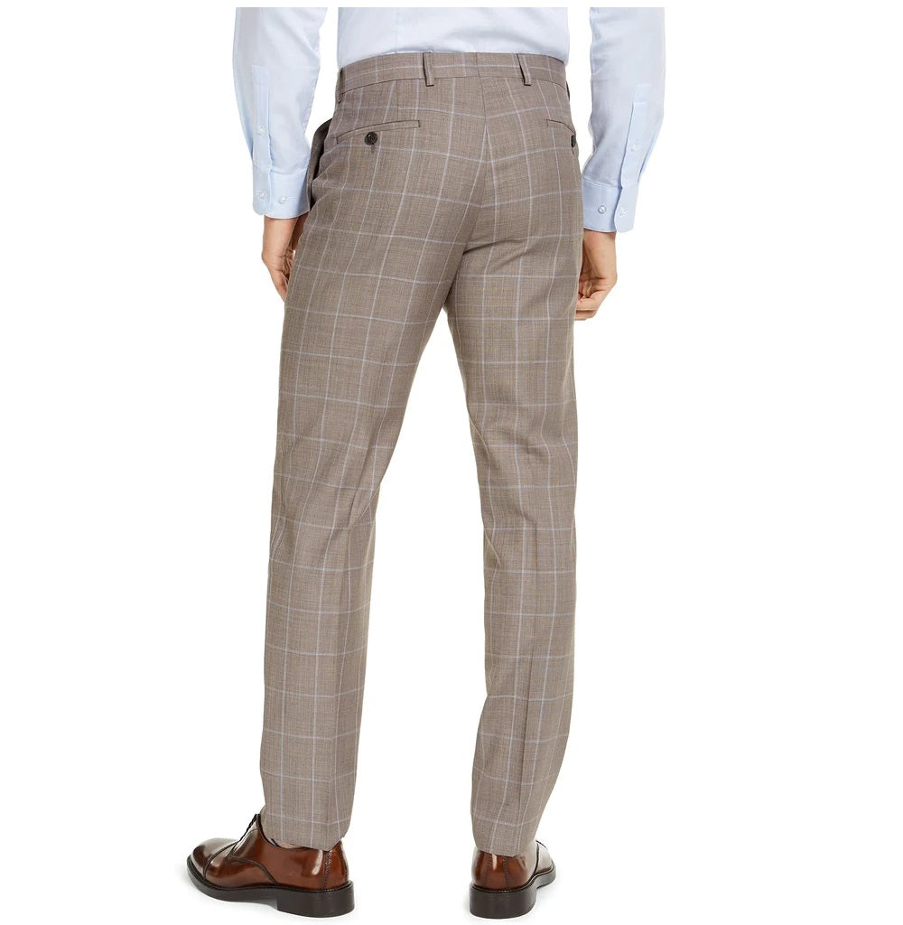 Michael Kors Men's Classic-Fit Airsoft Stretch  Birdseye Windowpane Suit Pants Brown Size 36X32