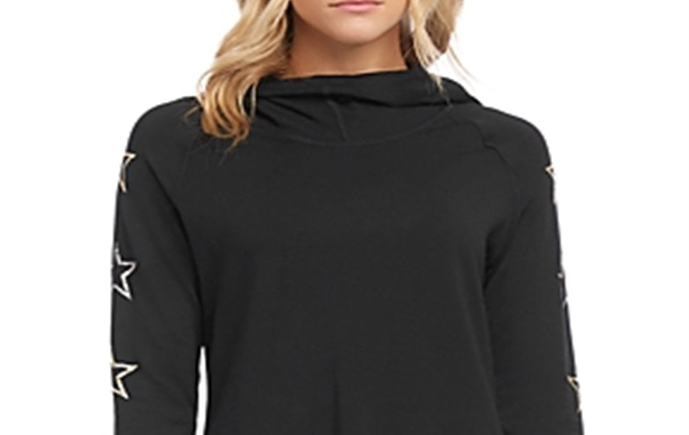 Karen Kane Women's Metallic Star Print Hoodie Black Size Medium