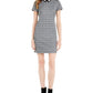 Maison Jules Women's  Rhinestone Zippered Metallic Short Sleeve Collared Short Evening Sheath Dress Black Size Small