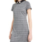 Maison Jules Women's  Rhinestone Zippered Metallic Short Sleeve Collared Short Evening Sheath Dress Black Size Small