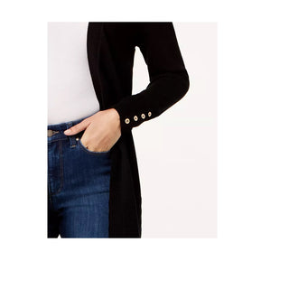 Charter Club Women's Petite Button-Cuff Open-Front Deep Black Combo Size Petite L