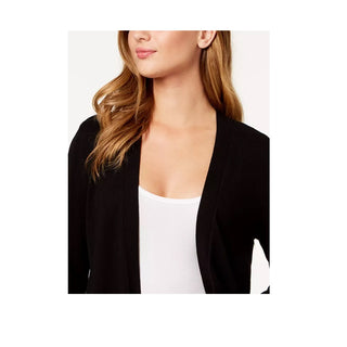 Charter Club Women's Petite Button-Cuff Open-Front Deep Black Combo Size Petite L