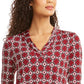 Charter Club Printed Pleat-Shoulder Top Red Size 2XL