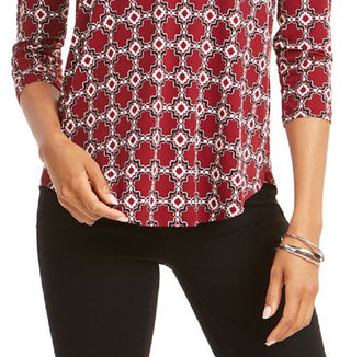 Charter Club Printed Pleat-Shoulder Top Red Size 2XL