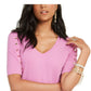 Thalia Sodi Women's Button Detail Short Sleeve V Neck Top Pink Size X-Large