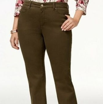 Style & Co Women's Tummy Control Pull on Straight leg Pants Green Size 10 S