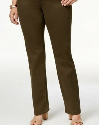 Style & Co Women's Tummy Control Pull on Straight leg Pants Green Size 10 S