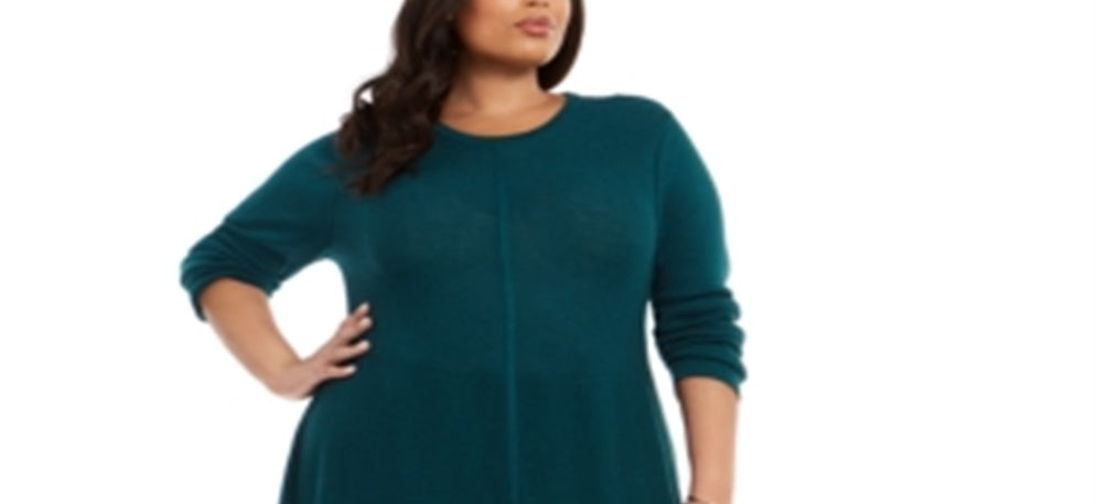 Style & Co Women's Plus Seam Front Tunic Sweater Green Size -0X