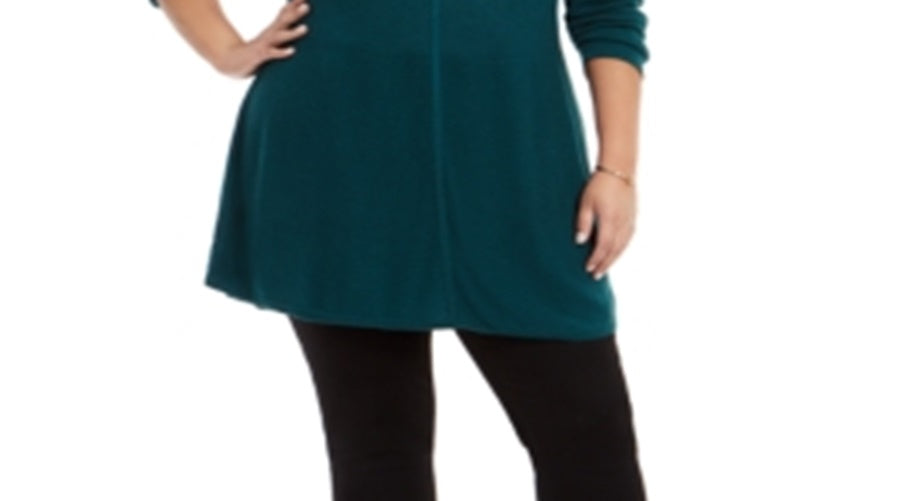 Style & Co Women's Plus Seam Front Tunic Sweater Green Size -0X