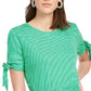 Maison Jules Women's Tie Sleeves Peplum Pullover Top Green Size Small