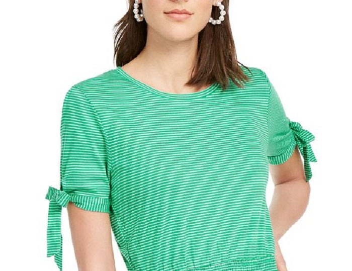 Maison Jules Women's Tie Sleeves Peplum Pullover Top Green Size Small