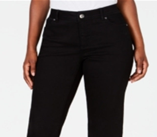 INC International Concepts Women's Tummy Control with Curvy Fit Straight Leg Jeans Black Size 0