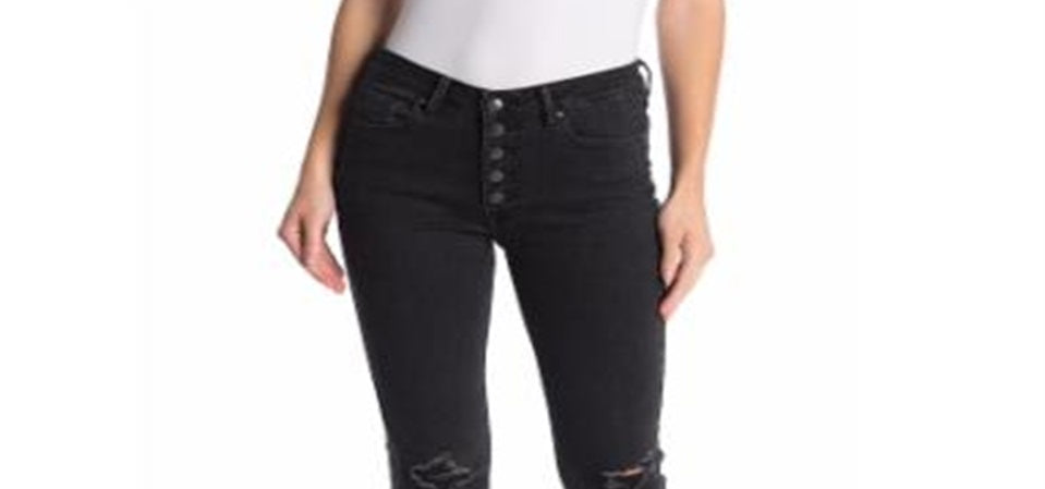 VIGOSS Women's Gwen Kick Flare Distressed Jeans Black Size 29